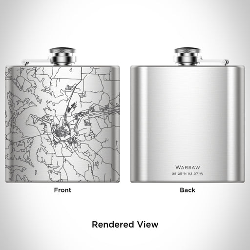 Rendered View of Warsaw Missouri Map Engraving on 6oz Stainless Steel Flask