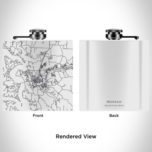 Rendered View of Warsaw Missouri Map Engraving on 6oz Stainless Steel Flask in White
