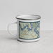 Left View Custom Warsaw Missouri Map Enamel Mug in Woodblock