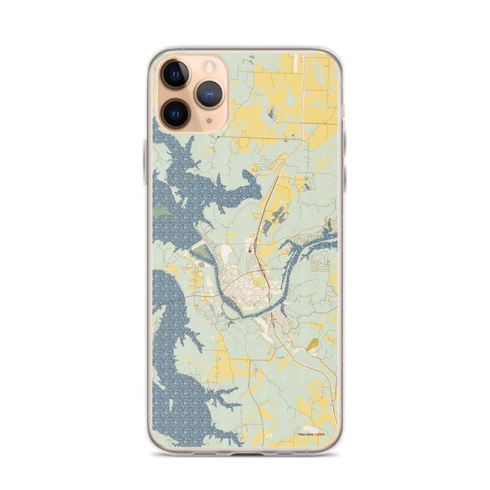 Custom iPhone 11 Pro Max Warsaw Missouri Map Phone Case in Woodblock