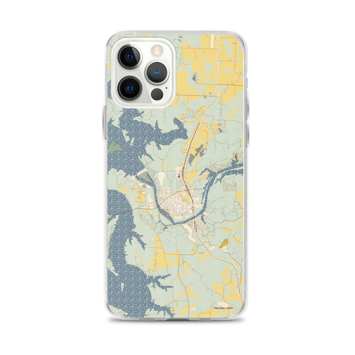 Custom iPhone 12 Pro Max Warsaw Missouri Map Phone Case in Woodblock