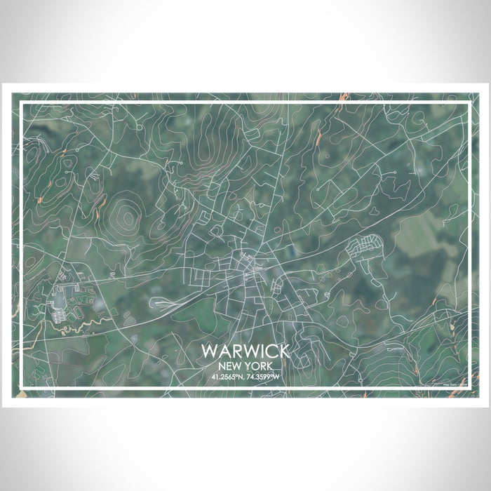 Warwick New York Map Print Landscape Orientation in Afternoon Style With Shaded Background