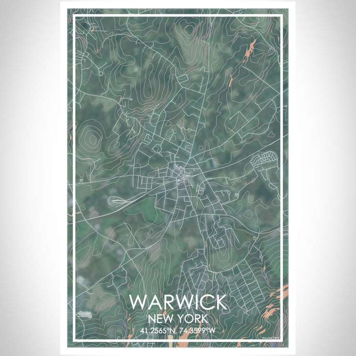 Warwick New York Map Print Portrait Orientation in Afternoon Style With Shaded Background