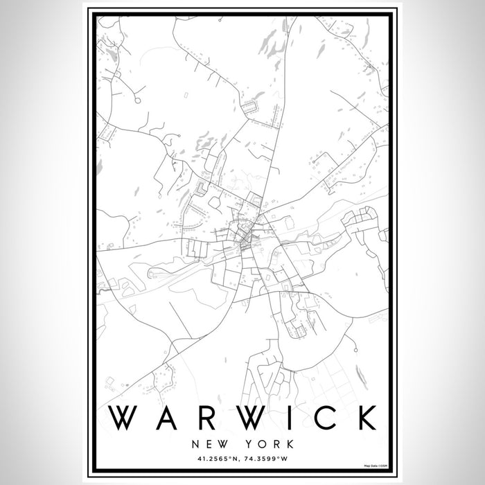 Warwick New York Map Print Portrait Orientation in Classic Style With Shaded Background