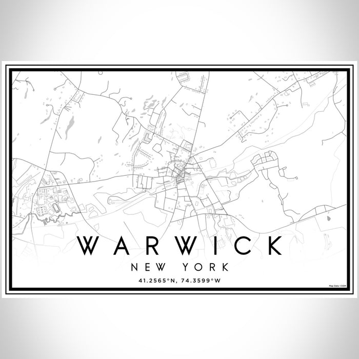 Warwick New York Map Print Landscape Orientation in Classic Style With Shaded Background