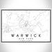 Warwick New York Map Print Landscape Orientation in Classic Style With Shaded Background