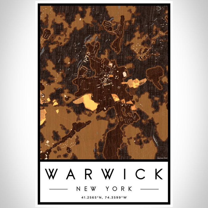 Warwick New York Map Print Portrait Orientation in Ember Style With Shaded Background