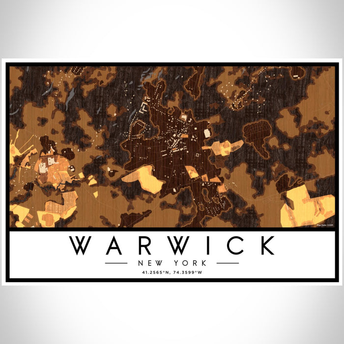 Warwick New York Map Print Landscape Orientation in Ember Style With Shaded Background