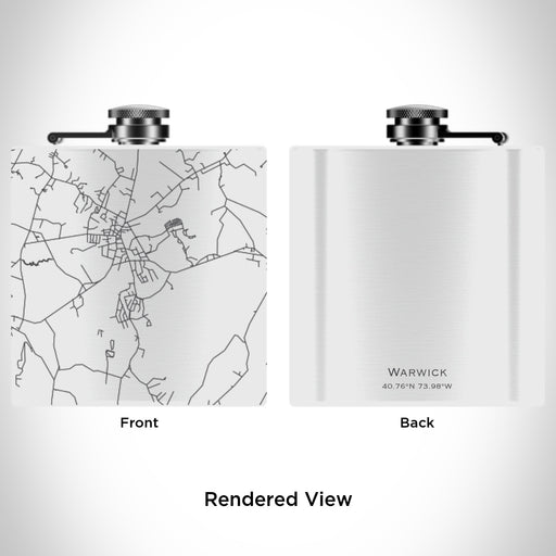 Rendered View of Warwick New York Map Engraving on 6oz Stainless Steel Flask in White
