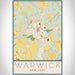 Warwick New York Map Print Portrait Orientation in Woodblock Style With Shaded Background