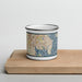 Front View Custom Warwick Rhode Island Map Enamel Mug in Woodblock on Cutting Board