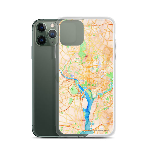 Custom Washington D.C. Map Phone Case in Watercolor on Table with Laptop and Plant