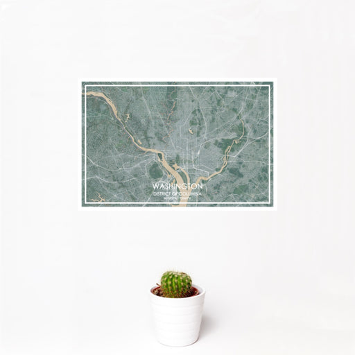 12x18 Washington District of Columbia Map Print Landscape Orientation in Afternoon Style With Small Cactus Plant in White Planter