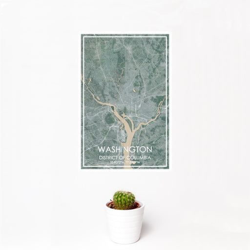 12x18 Washington District of Columbia Map Print Portrait Orientation in Afternoon Style With Small Cactus Plant in White Planter