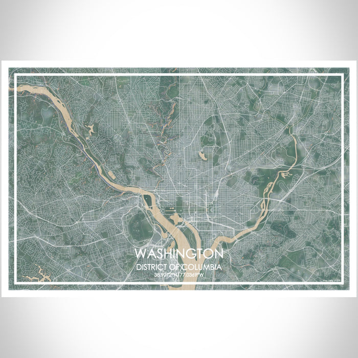 Washington District of Columbia Map Print Landscape Orientation in Afternoon Style With Shaded Background