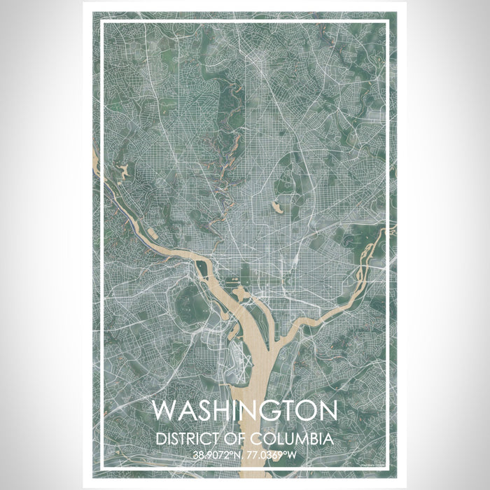 Washington District of Columbia Map Print Portrait Orientation in Afternoon Style With Shaded Background