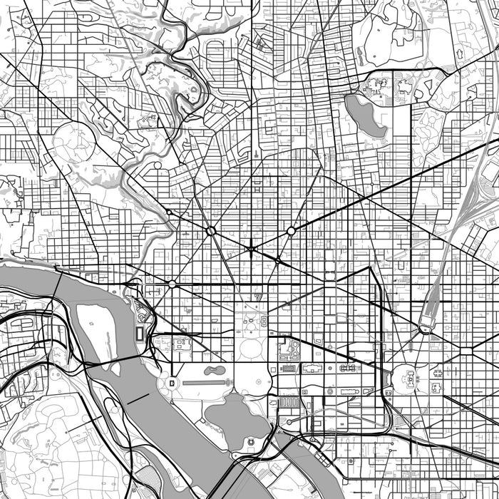 Washington District of Columbia Map Print in Classic Style Zoomed In Close Up Showing Details