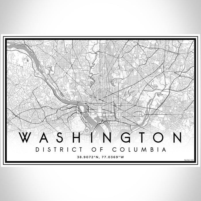 Washington District of Columbia Map Print Landscape Orientation in Classic Style With Shaded Background