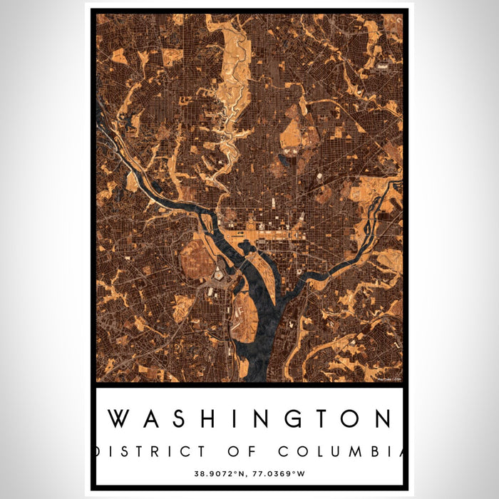 Washington District of Columbia Map Print Portrait Orientation in Ember Style With Shaded Background