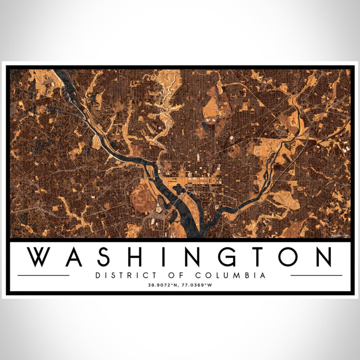 Washington District of Columbia Map Print Landscape Orientation in Ember Style With Shaded Background