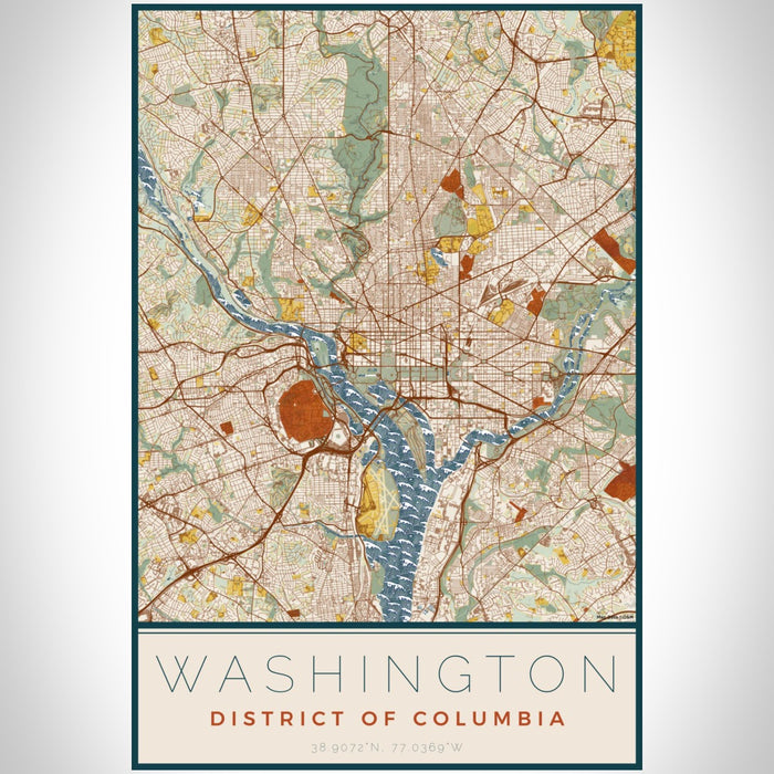 Washington District of Columbia Map Print Portrait Orientation in Woodblock Style With Shaded Background