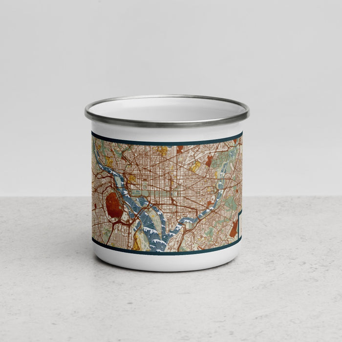 Front View Custom Washington District of Columbia Map Enamel Mug in Woodblock