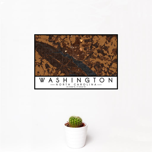 12x18 Washington North Carolina Map Print Landscape Orientation in Ember Style With Small Cactus Plant in White Planter