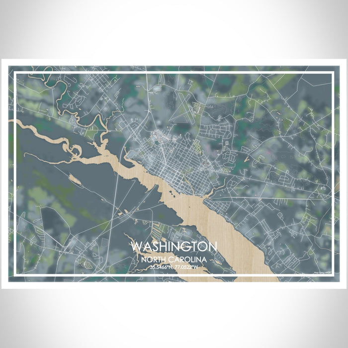 Washington North Carolina Map Print Landscape Orientation in Afternoon Style With Shaded Background
