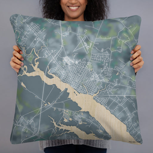 Person holding 22x22 Custom Washington North Carolina Map Throw Pillow in Afternoon