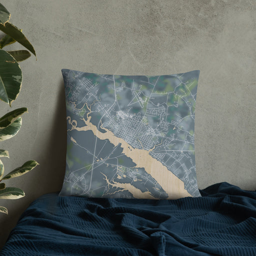 Custom Washington North Carolina Map Throw Pillow in Afternoon on Bedding Against Wall