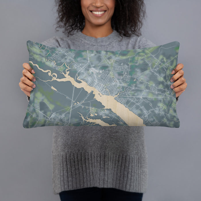 Person holding 20x12 Custom Washington North Carolina Map Throw Pillow in Afternoon