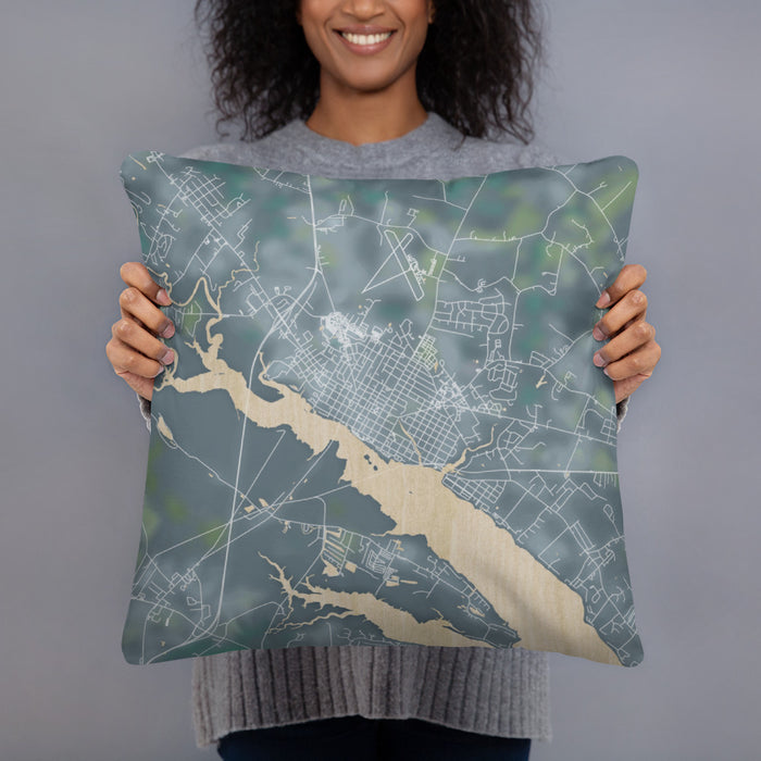 Person holding 18x18 Custom Washington North Carolina Map Throw Pillow in Afternoon
