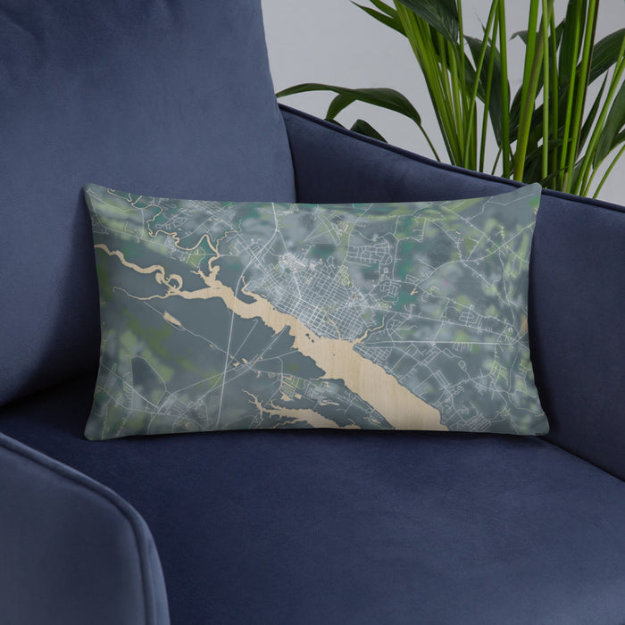 Custom Washington North Carolina Map Throw Pillow in Afternoon on Blue Colored Chair