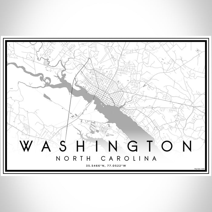 Washington North Carolina Map Print Landscape Orientation in Classic Style With Shaded Background