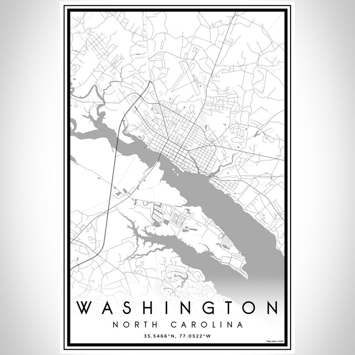 Washington North Carolina Map Print Portrait Orientation in Classic Style With Shaded Background