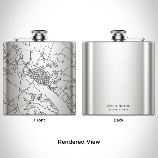 Rendered View of Washington North Carolina Map Engraving on 6oz Stainless Steel Flask