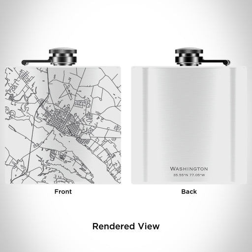 Rendered View of Washington North Carolina Map Engraving on 6oz Stainless Steel Flask in White
