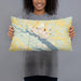 Person holding 20x12 Custom Washington North Carolina Map Throw Pillow in Woodblock