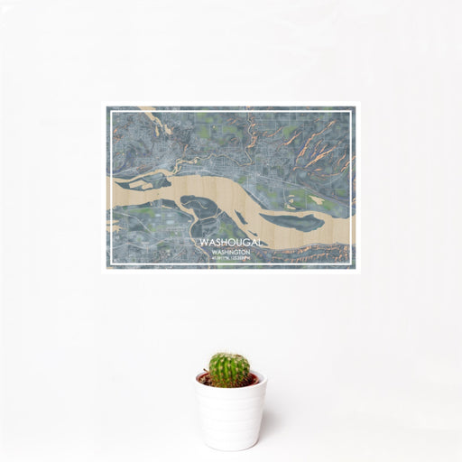 12x18 Washougal Washington Map Print Landscape Orientation in Afternoon Style With Small Cactus Plant in White Planter
