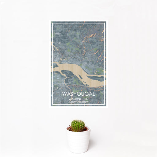 12x18 Washougal Washington Map Print Portrait Orientation in Afternoon Style With Small Cactus Plant in White Planter
