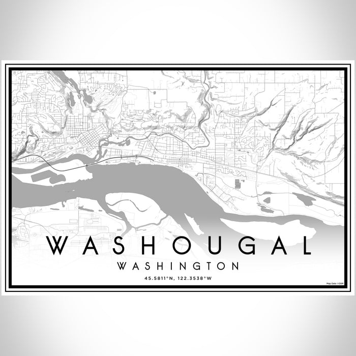 Washougal Washington Map Print Landscape Orientation in Classic Style With Shaded Background