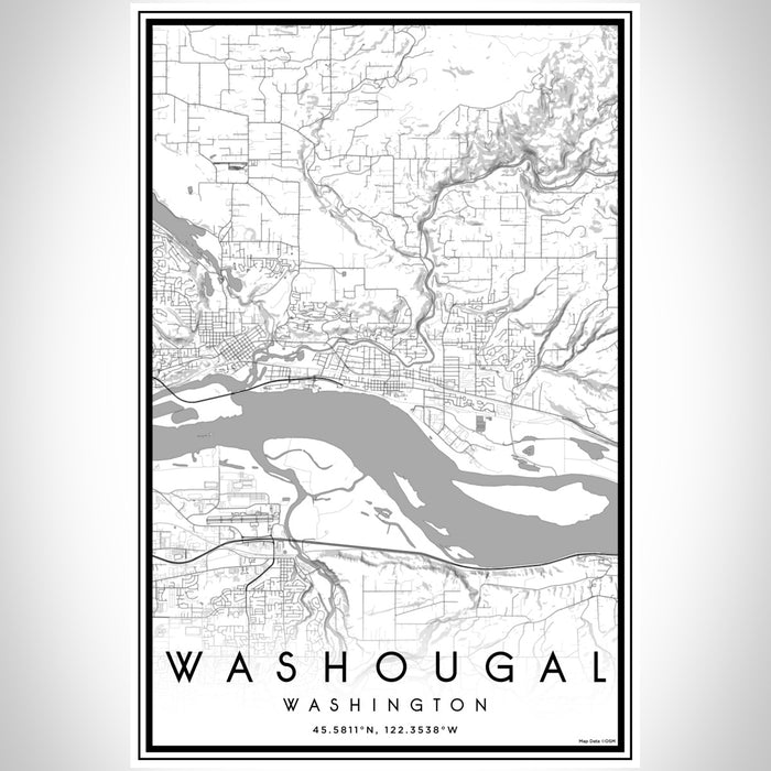 Washougal Washington Map Print Portrait Orientation in Classic Style With Shaded Background