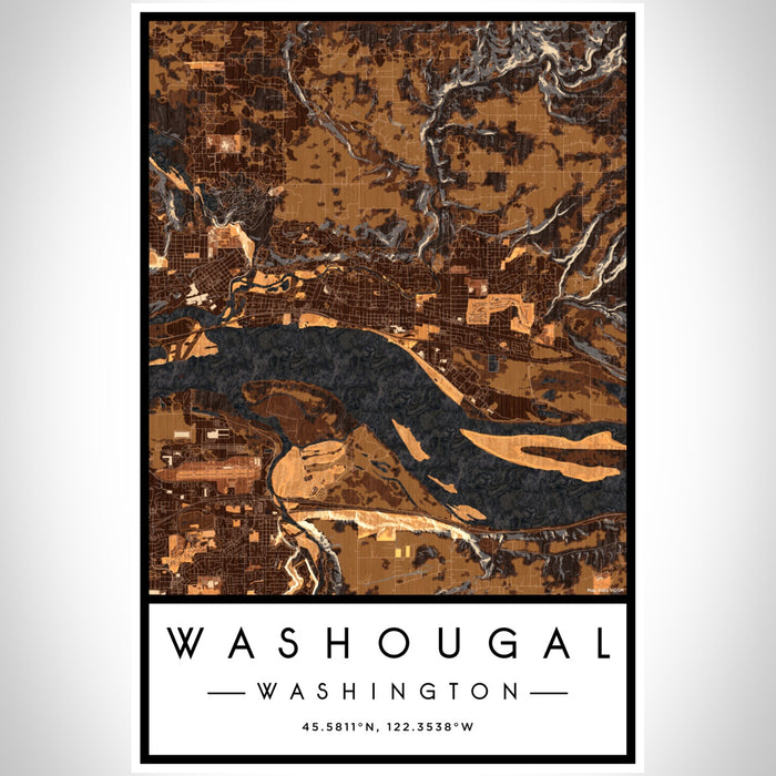 Washougal Washington Map Print Portrait Orientation in Ember Style With Shaded Background