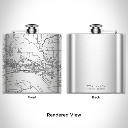 Rendered View of Washougal Washington Map Engraving on 6oz Stainless Steel Flask