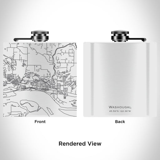 Rendered View of Washougal Washington Map Engraving on 6oz Stainless Steel Flask in White