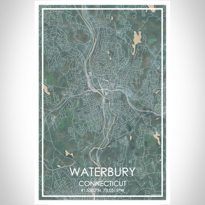 Waterbury Connecticut Map Print Portrait Orientation in Afternoon Style With Shaded Background