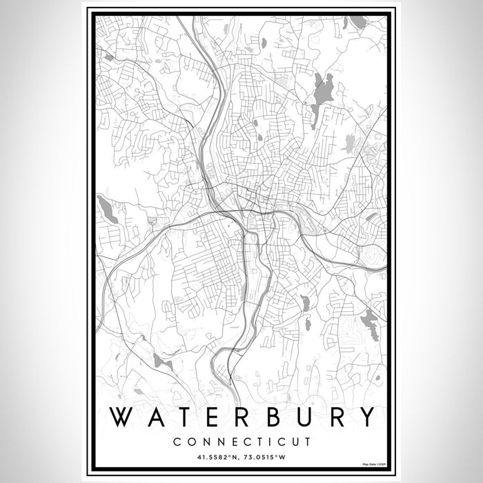 Waterbury Connecticut Map Print Portrait Orientation in Classic Style With Shaded Background