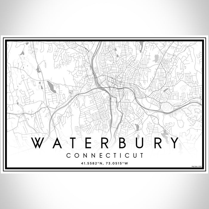 Waterbury Connecticut Map Print Landscape Orientation in Classic Style With Shaded Background