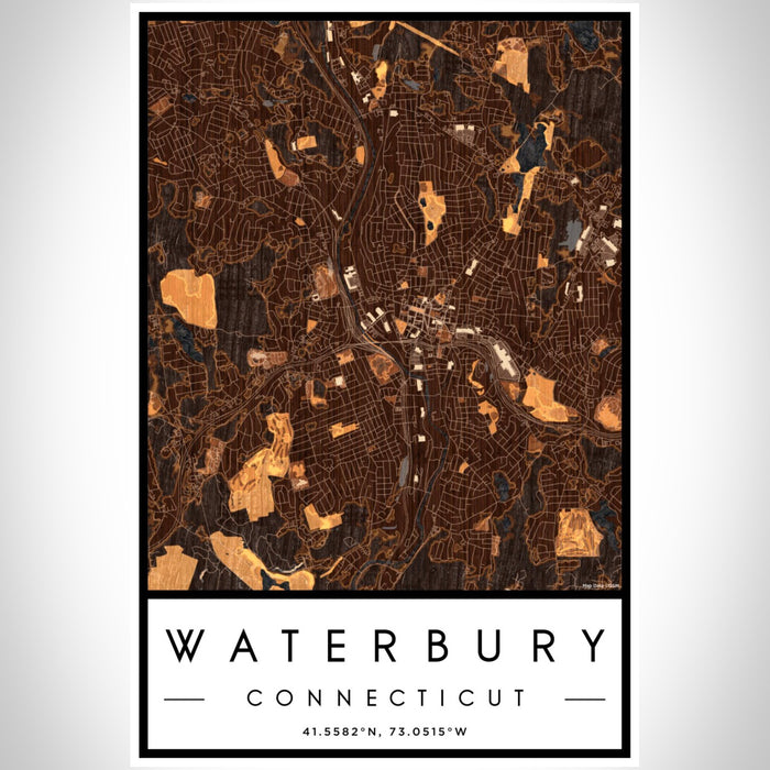 Waterbury Connecticut Map Print Portrait Orientation in Ember Style With Shaded Background
