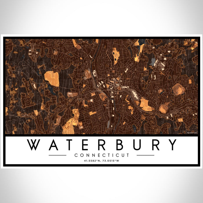 Waterbury Connecticut Map Print Landscape Orientation in Ember Style With Shaded Background
